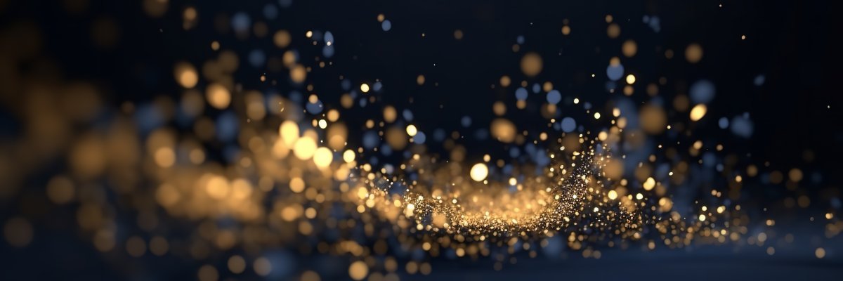 Goldenes Glitzer vor blauem Hintergrund