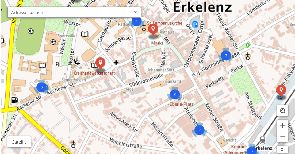 Screenshot der interaktiven Karte Parken in Erkelenz