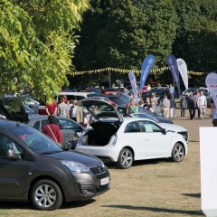 Autos und Gäste bei der Automobilausstellung im Ziegelweiherpark