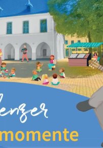 Bunter Park mit Musik und spielenden Kindern