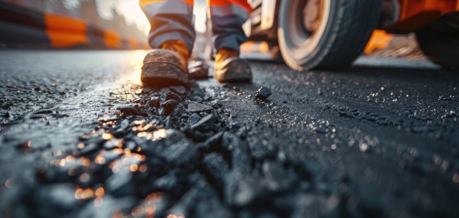 Using resources for road construction to close up a worker. Generative Ai