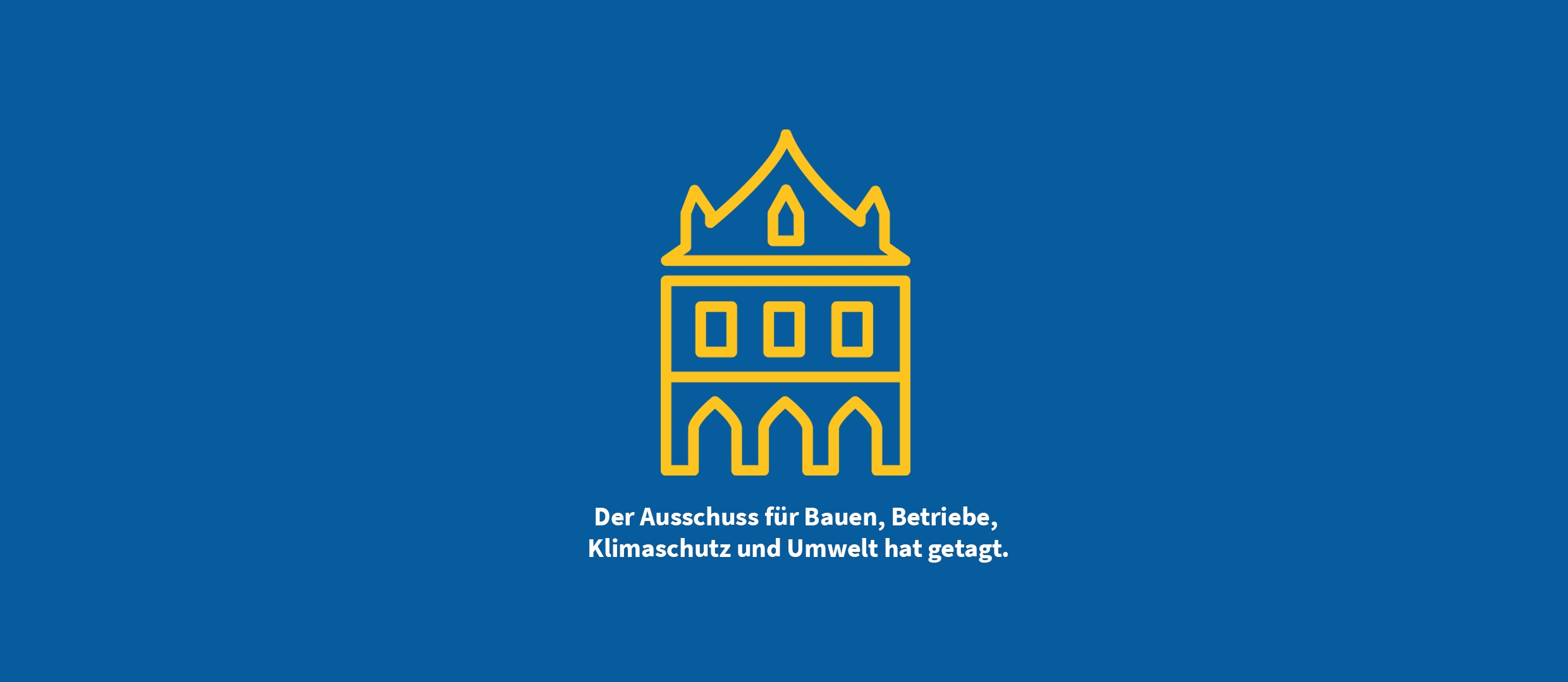 Grafik: gelbes Icon altes Rathaus auf blauem Grund.