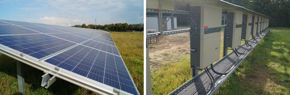 eine Collage aus 2 Bildern der Photovoltaikfreiflächenanlage