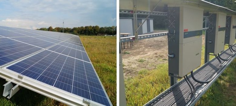 eine Collage aus 2 Bildern der Photovoltaikfreiflächenanlage