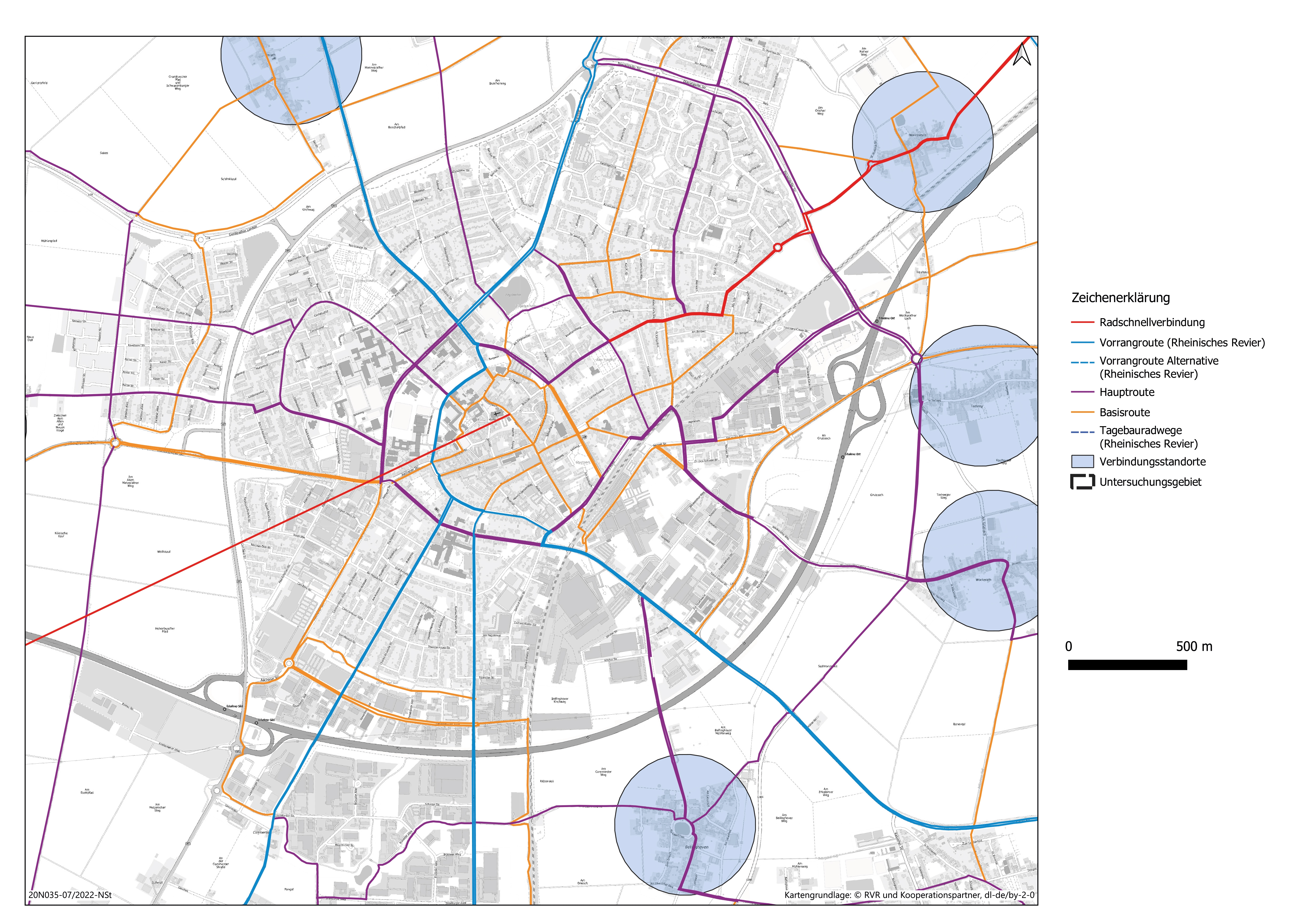 Karte: Fahrrad-Routennetz im Stadtkern von Erkelenz