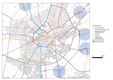 Karte: Fahrrad-Routennetz im Stadtkern von Erkelenz