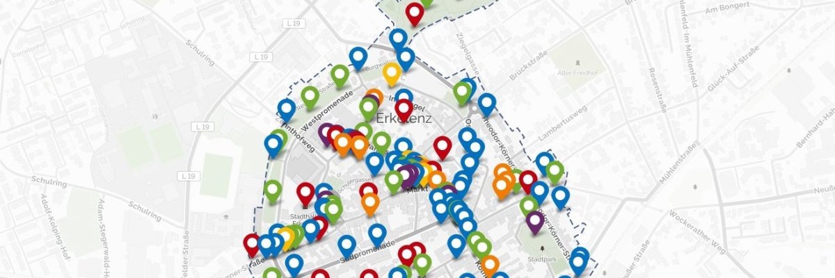 Grafik: Karte der zentralen Innenstadt mit Markierungen